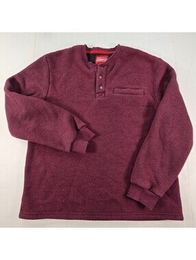 Coleman Mens Size L Maroon 1/4 Snap Sherpa Lined Waffle Henley Pullover Sweater